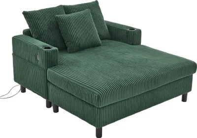 Image de AIORBER Généreux fauteuil chaiselongue avec LED, USB, porte-boissons, housse en velours & grand confort - idéal pour le salon & la chambre à coucher - Disponible en plusieurs couleurs