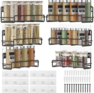 Produktbild von 6er Kräuterkorb Organizer Küchenregal Wand schwarz
