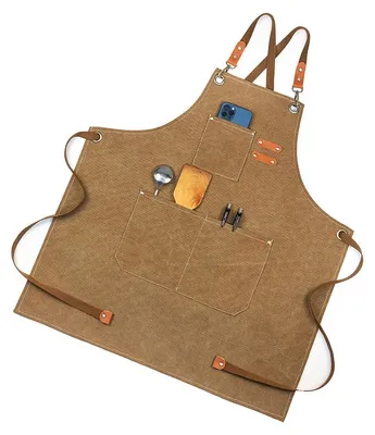 Image de Tablier de menuiserie en toile épaisse imperméable pour le jardinage et les cafés, couleur beige clair