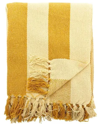 Produktbild von Bloomingville Decke FRELLO Gelb Streifen Muster mit Fransen 160x130 cm