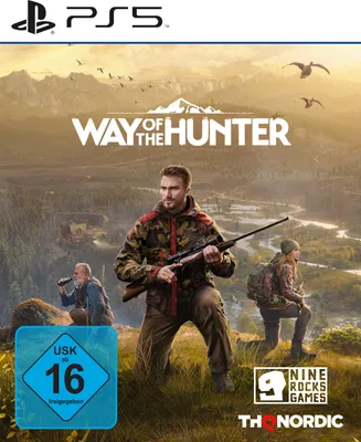 Cover art for the video game 'Way of the Hunter' on PS5, featuring hunters in a mountainous landscape.