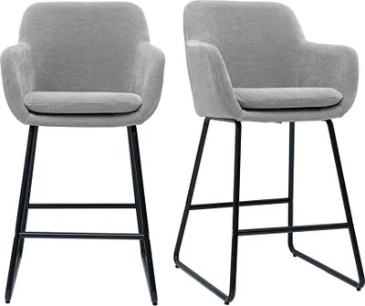 Produktbild von Miliboo - Barhocker aus grauem Stoff mit Samteffekt H65 cm (2er-Satz) AMIKA