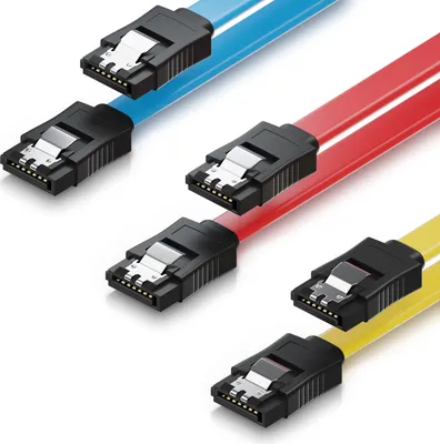 Produktbild von deleyCON 3x 50cm SATA III Kabel im Set S-ATA 3 Datenkabel - HDD SSD Verbindungskabel Anschlusskabel Metall-Clip 6 GBit/s - 2 Gerade L-Type Stecker - Gelb/Rot/Blau