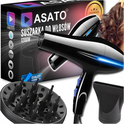 Zdjęcie produktu dla Suszarka do włosów Asato 1200 W 2w1 z jonizacją, dyfuzorem i koncentratorem