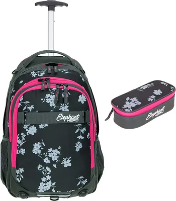 Produktbild von Schultrolley 2 Teile Set Mädchen Elephant Hero Signature Schultasche Trolley Mäppchen Box 12838 Grey Flower