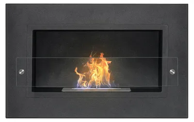 Produktbild von Adriano - Eingebauter Bioethanol-Kamin mit 1 Brenner von 1,5L. Bioethanol-Kamin aus Edelstahl und gehørtetem Glas. 64x40 cm Farbe schwarz
