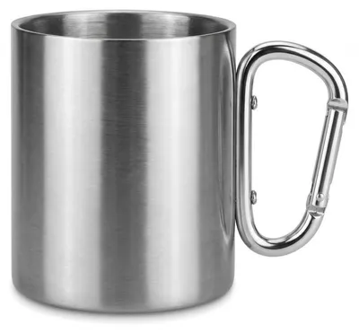 Produktbild von Edelstahlbecher 300ml doppelwandig mit Karabinerhaken BPA-frei Silber