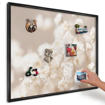 Produktbild von Magnettafel 80x60 cm mit schwarzem Rahmen - Magnetische Metalltafel, Magnetpinnwand zur Wandmontage für Wohnzimmer, Küche, Flur, Kinderzimmer und Büro - Beige Blüten