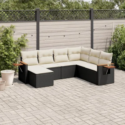 Produktbild von 7-tlg. Garten-Sofagarnitur - mit Kissen Schwarz Poly Rattan - Gartenmöbelset 3259445