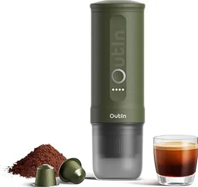 Produktbild von Outin Nano Tragbare elektrische Espressomaschine, Camping-Kaffeemaschine, selbstheizige USB-C-kompatible Boden- und NS-Kapsel