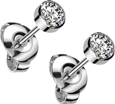 Produktbild von viva-adorno Titan Ohrstecker Ohrringe 5mm Kristall Zirkonia rund Damen Herren Damenohrstecker Z563 silber
