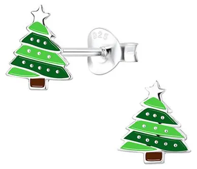 Produktbild von Weihnachtsohrringe: Kinder & Damen Ohrstecker Silber 925 „Weihnachtsbaum“