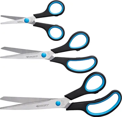 Zdjęcie produktu dla WESTCOTT N-90027-00 Scherenset Easy Grip - rostfrei, spitz, 3tlg, blau/schwarz