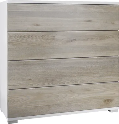 Produktbild von Vladon Kommode Pavos V3, Sideboard mit 4 Schubladen Weiß matt/Eiche Nordic (76 x 76 x 35 cm)