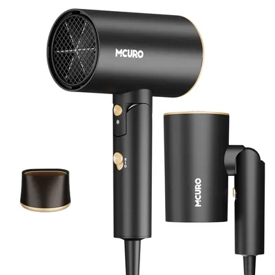 Produktbild von MCURO Ionen Haartrockner 2100W, Profi Föhn mit 2 Heizstufen & 3 Geschwindigkeiten, Heiß-/Kaltlufttaste, Faltbarer Reisehaartrockner mit Diffusor & Stylingdüse, Leise & Schnell trocknend, Schwarz