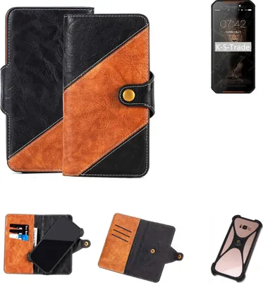 Produktbild von K-S-Trade Handyhülle Schutzhülle Bookstyle Case Wallet-Case kompatibel mit Leagoo XRover C Handy Cover Bumper Klapphülle schwarz hellbraun 1x