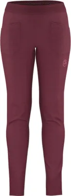 Damen Kletterhose "Roots Pants" von La Sportiva in dunkellila mit elastischem Bund.
