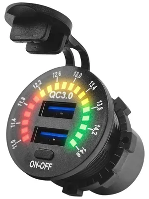 Produktbild von ProRide USB-Autolader, 2 Ports, QC3.0 18W, Voltmeter, Schalter, Einbau