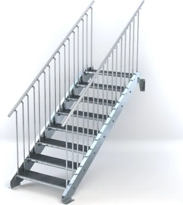 Produktbild von Stahltreppe 8 Stufen bis Höhe 160 cm, Laufbreite : 90 cm beidseitiges Geländer ST 2 (31 / 31 mm gezackt)