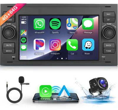 Image de Autoradio 4G + 64 Go pour Focus, Fiesta, S-Max, Mondeo, avec écran tactile de 7 pouces et compatibilité CarPlay