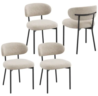 Image de Lot de 4 chaises de salle à manger avec dossier et pieds en métal – Chaises modernes rembourrées en tissu pour cuisine, salle à manger ou salon,marron