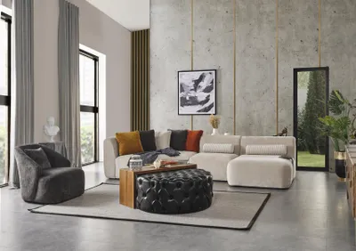 Immagine prodotto di Divano angolare, forma a L, 1 posto, set divano, tavolino, poggiapiedi, soggiorno