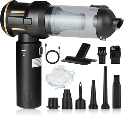 Image de Aspirateur à main - Nettoyeur portable - Idéal pour l'intérieur de la voiture et de la maison - 4 fonctions en 1 - 16 000 Pa - Noir et or