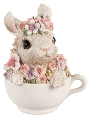 Imagen del producto de Clayre & Eef, figura de conejo, 15 cm, gris y rosa, poliresina