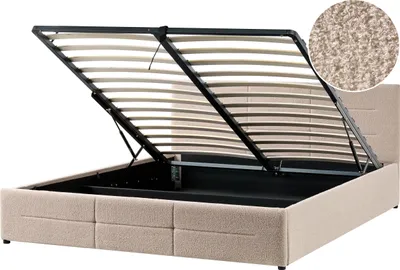 Obrázek produktu pro BELIANI Postel s úložným prostorem béžová buklé čalounění 180 x 200 cm s čelem a roštem moderní styl ložnice
