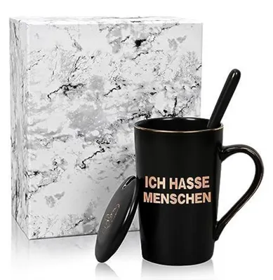 Image de Tasse à café avec l'inscription "Je déteste les gens", 400 ml, en céramique, noire. Idée cadeau