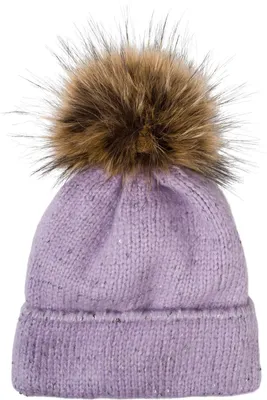 Produktbild von styleBREAKER Damen Strick Bommelmütze Einfarbig mit Pailletten und Fleece Futter, Winter Fellbommel Mütze, Strickmütze 04024210