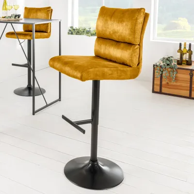 Produktbild von riess-ambiente Barhocker COMFORT senfgelb schwarz Samt Metall höhenverstellbar drehbar mit Lehne