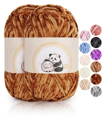 Produktbild von Chenille Strickwolle 200g Khaki Flauschig Dick für Häkeln & Stricken 6mm 80m