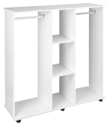 Image de Armoire - Rangement pour vêtements - Meuble de rangement - Armoire blanche - Mobile avec 6 roulettes