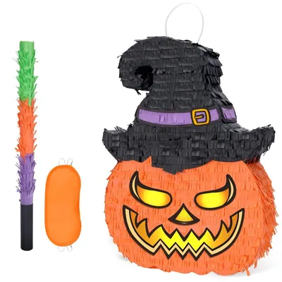 Productafbeelding van Halloween Pompoen Piñata Set met Stok en Blinddoek