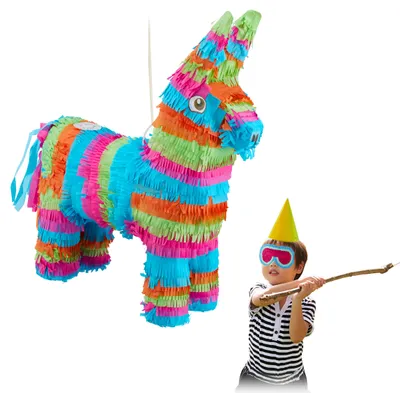 Produktbild von 3 x Pinata Esel, Tierpinata zum Befüllen, Kinder, Geburtstag, JGA, Einschulung, Deko, Schlagpinata zum Aufhängen, bunt