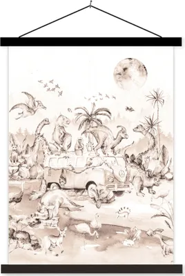 Produktbild von MuchoWow® Textilposter Dinosaurier - Bus - Kinder - Tiere - Bäume 60x80 cm mit schwarzem Rahmen - Plakathalter