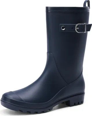 Produktbild von DREAM PAIRS Damen Gummistiefel Hohe Regenstiefel mit verstellbarer Schnalle und niedrigem Absatz,Farbe: MARINEBLAU, Größe: 40