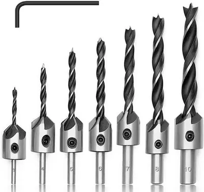 Produktbild von Stahl-Verzink-Bohrset 7er-Set - Holzbearbeitung - Spiralbohrer - Bohrwerkzeug - Metall - Einstellbare Bohrstahlteufe - Bohrset