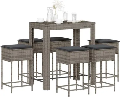 Produktbild von CLORIS 7-tlg. Gartenbar-Set mit Kissen Grau Poly Rattan - Gartenmöbelgarnituren 3261457