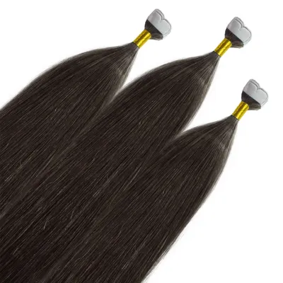 Produktbild von hair2heart Premium Mini Tape Extensions Echthaar - 12 Tapes 50cm Aschbraun