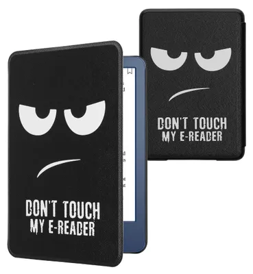 Produktbild von kwmobile Schutzhülle für Amazon Kindle (2022/2024) Hülle - eReader Flip Case mit Auto Sleep Funktion - Don't touch my E-Reader mit Weiß Schwarz