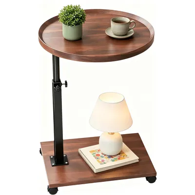 Produktbild von Beistelltisch C-Form runder Kaffeetisch, Couchtisch, Sofatisch Rollen Wohnzimmer