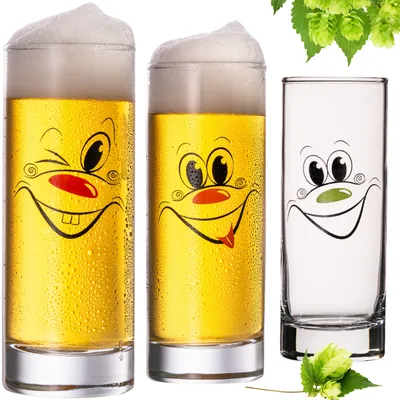 Produktbild von PLATINUX Kölschgläser mit lustigen Gesichtern Glas 300ml (max 335ml) Set 3 Teilig Biergläser Bierstangen Karneval
