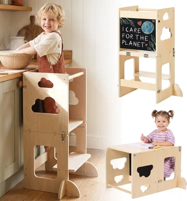 Obrázek produktu pro Dřevěná věž pro batolata – Skládací – 3 v 1 – Lze použít i jako stolek a židli – Montessori