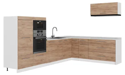 Zdjęcie produktu dla Kuchnia narożna Vicco Fame-Line Dąb goldkraft/Biały 327 x 227 cm, BP Marmur, Model 62956