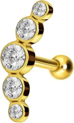 Produktbild von Ohrpiercing Chirurgenstahl Ohrpiercing 5 KRISTALLE Gold Designgröße: 5 x 14,5mm