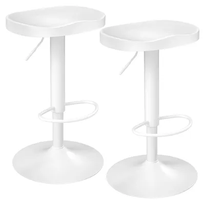 Immagine prodotto di Sgabelli da bar, set da 2 - Sgabelli per bar - Regolabili in altezza - Girevoli - In metallo - Seduta a forma di sella - Altezza: 60–81 cm - Bianco