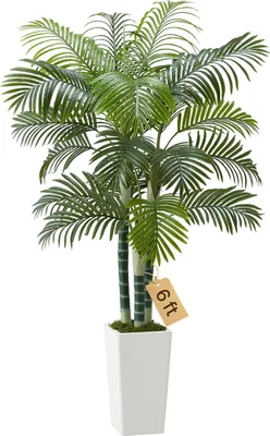 Obrázek produktu pro VEVOR Umělá palma areca, 1,8 m, umělá tropická palma s bílým květináčem, umělá hedvábná rostlina v květináči, umělý strom pro verandy, obývací pokoje, terasy doma, v kanceláři