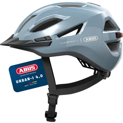 Zdjęcie produktu dla Kask miejski ABUS Urban-I 4.0 - kask rowerowy z ładowalnym tylnym światłem, 2 trybami oświetlenia, daszkiem, otworem na warkocz i zapięciem magnetycznym - dla nastolatków, kobiet i mężczyzn - rozmiar M, niebieski